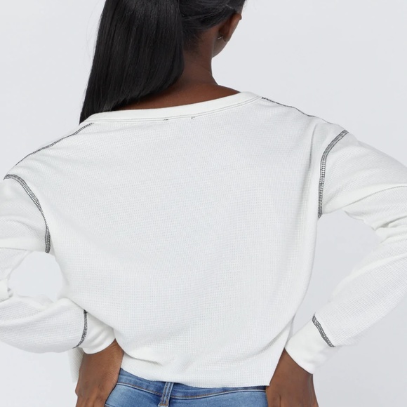 ***SOLD***Split-Neck Waffle Knit Crop Top - Picture 3 of 3